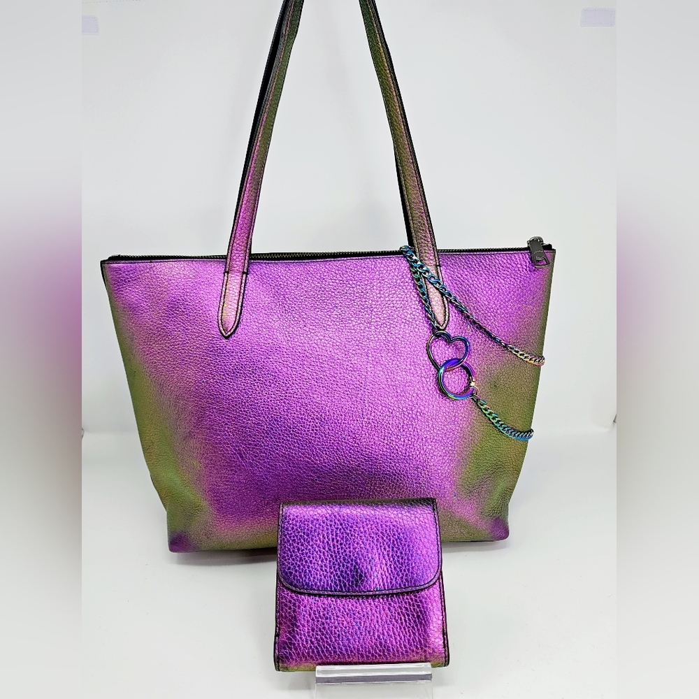 RARE! Bespoke Coach Hologram Oil Slick Taylor Tote & Wallet Set w/ Rexy Charm - Picture 7 of 17